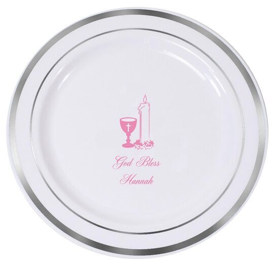 Chalice and Candle Premium Banded Plastic Plates
